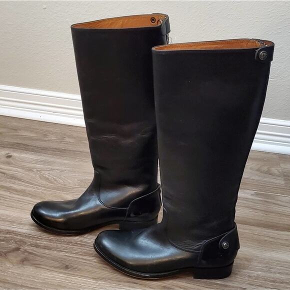 Frye Melissa snap back Black distressed leather riding boots size 6 - Picture 2 of 8